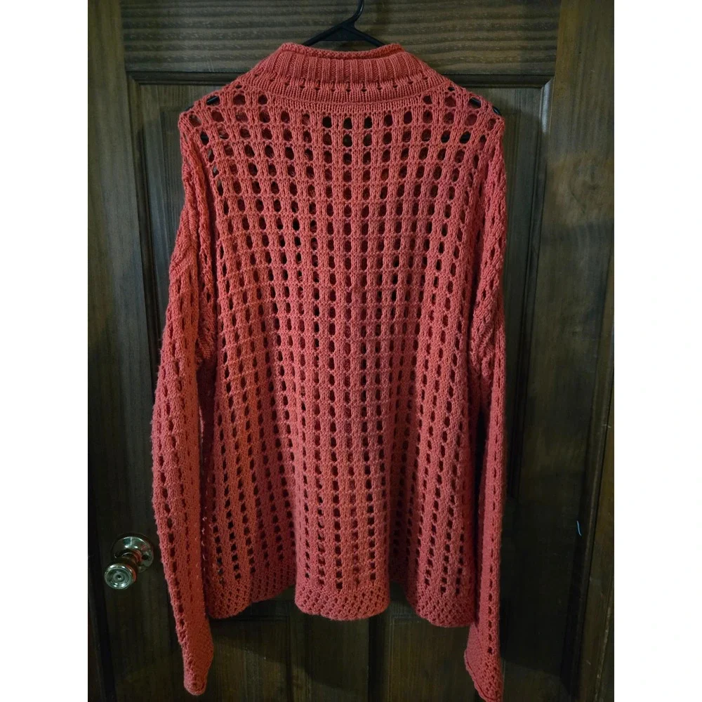 Free People Coral Open Knit Mock Neck Cable Detail‎ Sweater Womens Size Medium